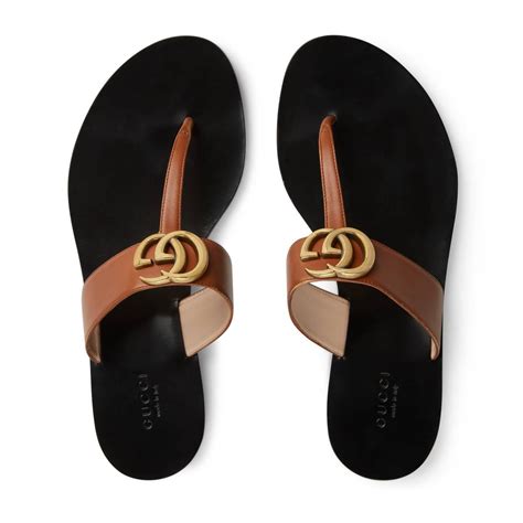 Leather thong sandal with Double G 